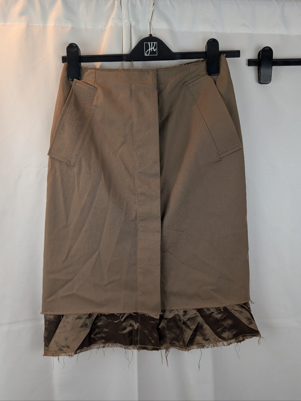 MM6 Maison Margiela Deconstructed Khaki Brown Midi Skirt Satin Trim Size XS
